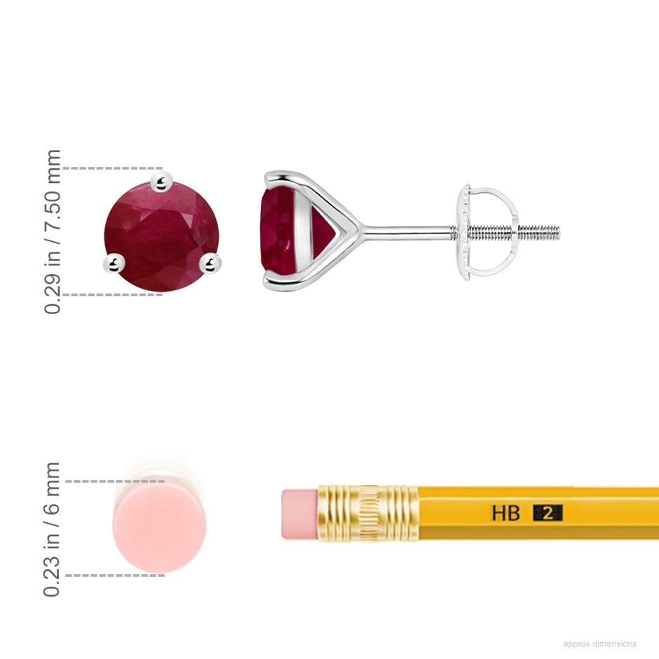7mm A Martini-Set Round Ruby Stud Earrings in White Gold ruler