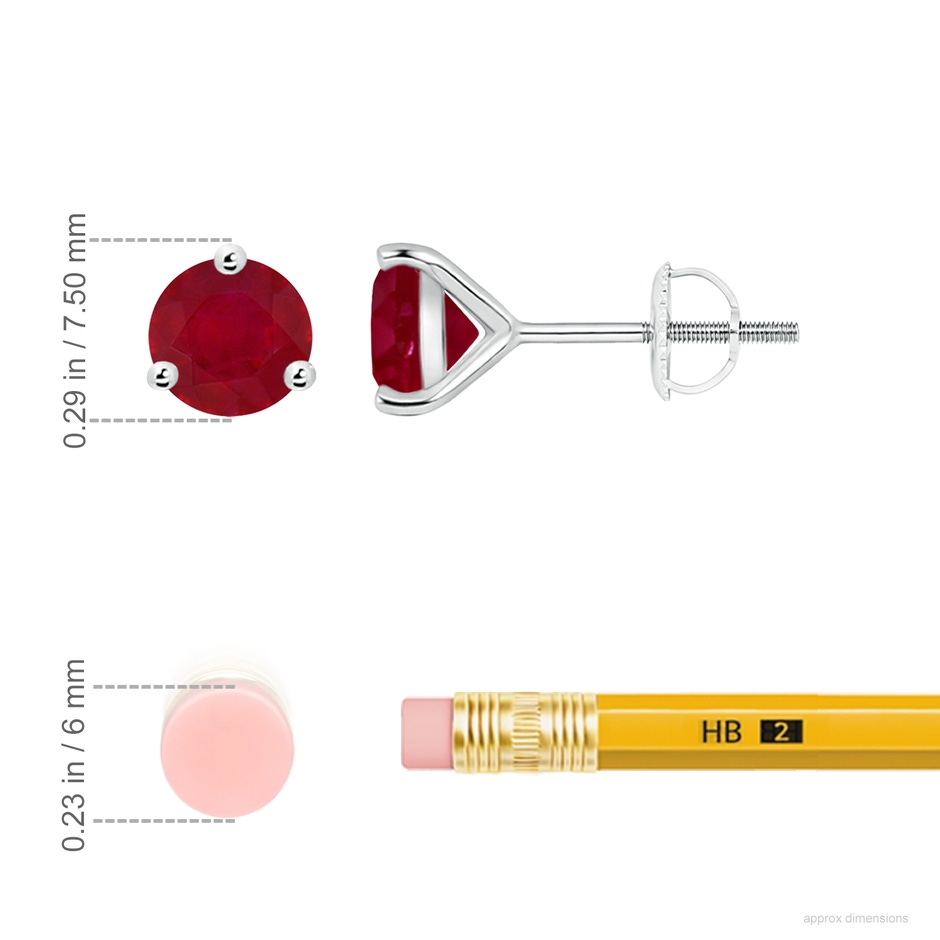 7mm AA Martini-Set Round Ruby Stud Earrings in P950 Platinum ruler