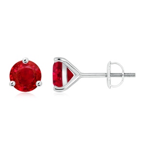 7mm AAA Martini-Set Round Ruby Stud Earrings in P950 Platinum