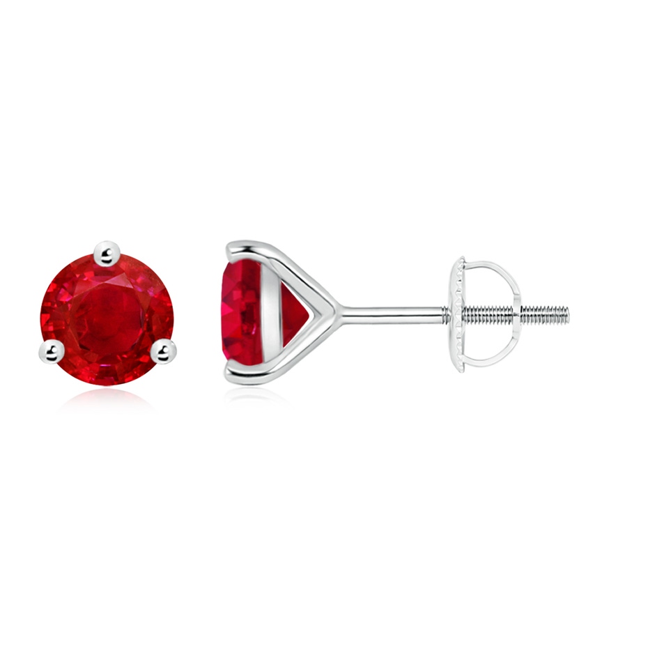 7mm AAA Martini-Set Round Ruby Stud Earrings in P950 Platinum 