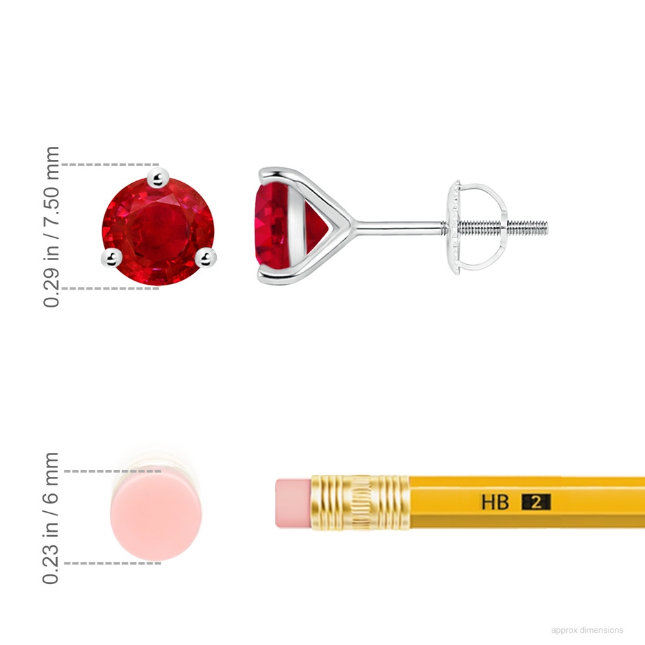 7mm AAA Martini-Set Round Ruby Stud Earrings in P950 Platinum ruler