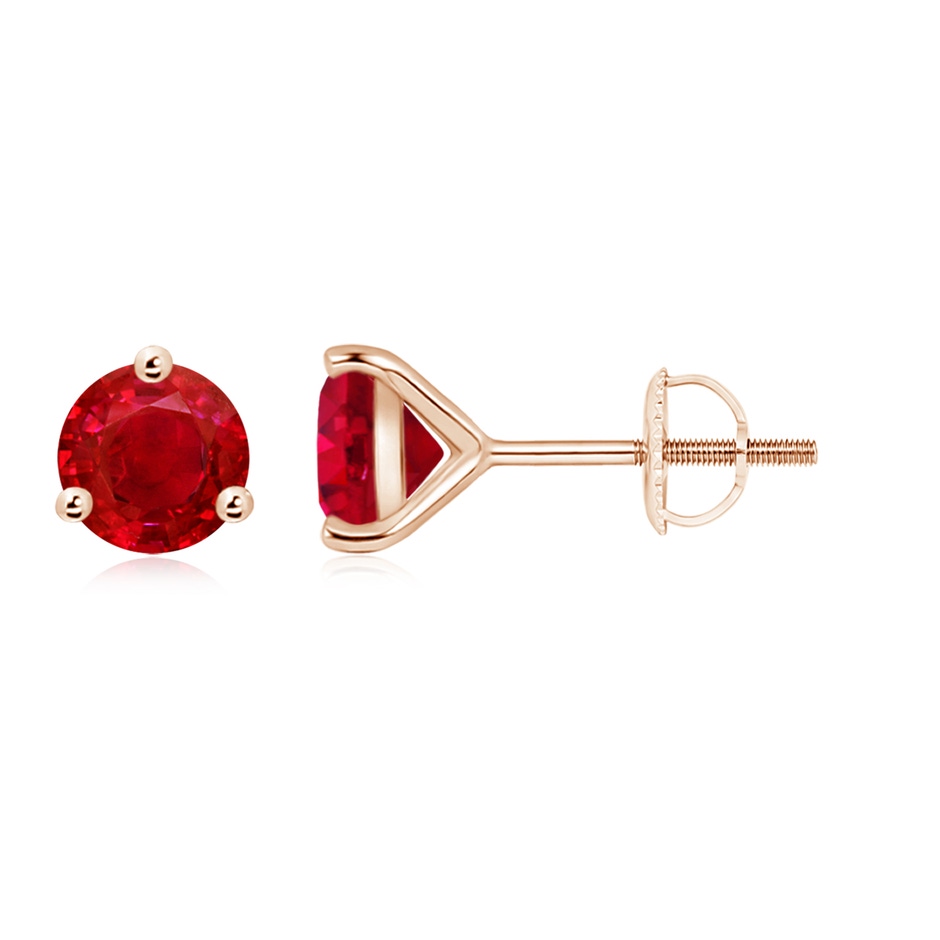 7mm AAA Martini-Set Round Ruby Stud Earrings in Rose Gold 