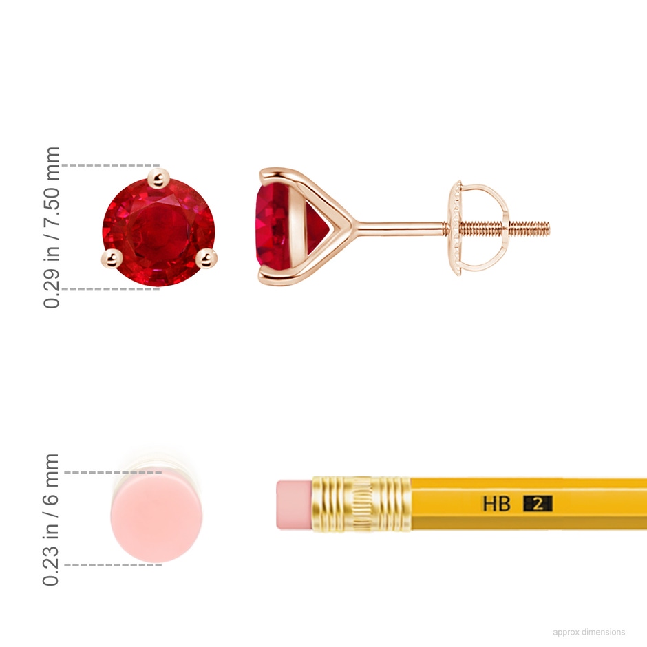 7mm AAA Martini-Set Round Ruby Stud Earrings in Rose Gold ruler