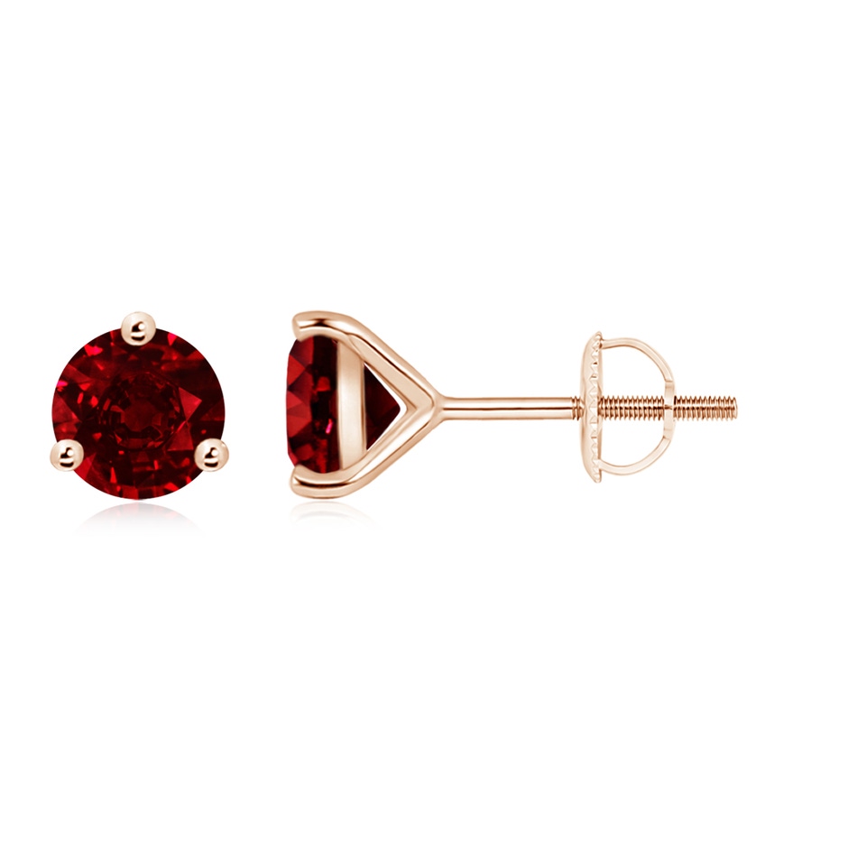 7mm AAAA Martini-Set Round Ruby Stud Earrings in Rose Gold 