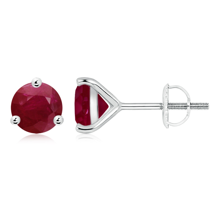 8mm A Martini-Set Round Ruby Stud Earrings in White Gold 