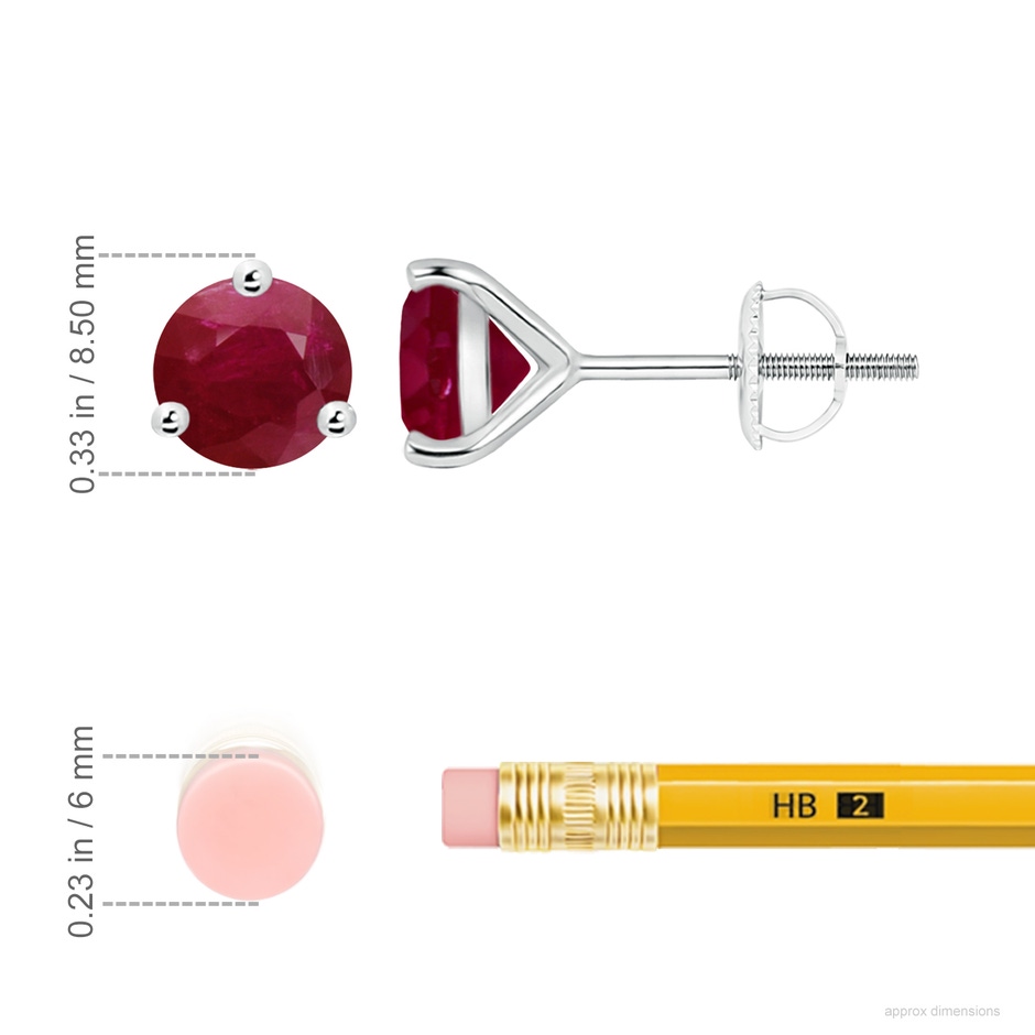 8mm A Martini-Set Round Ruby Stud Earrings in White Gold ruler