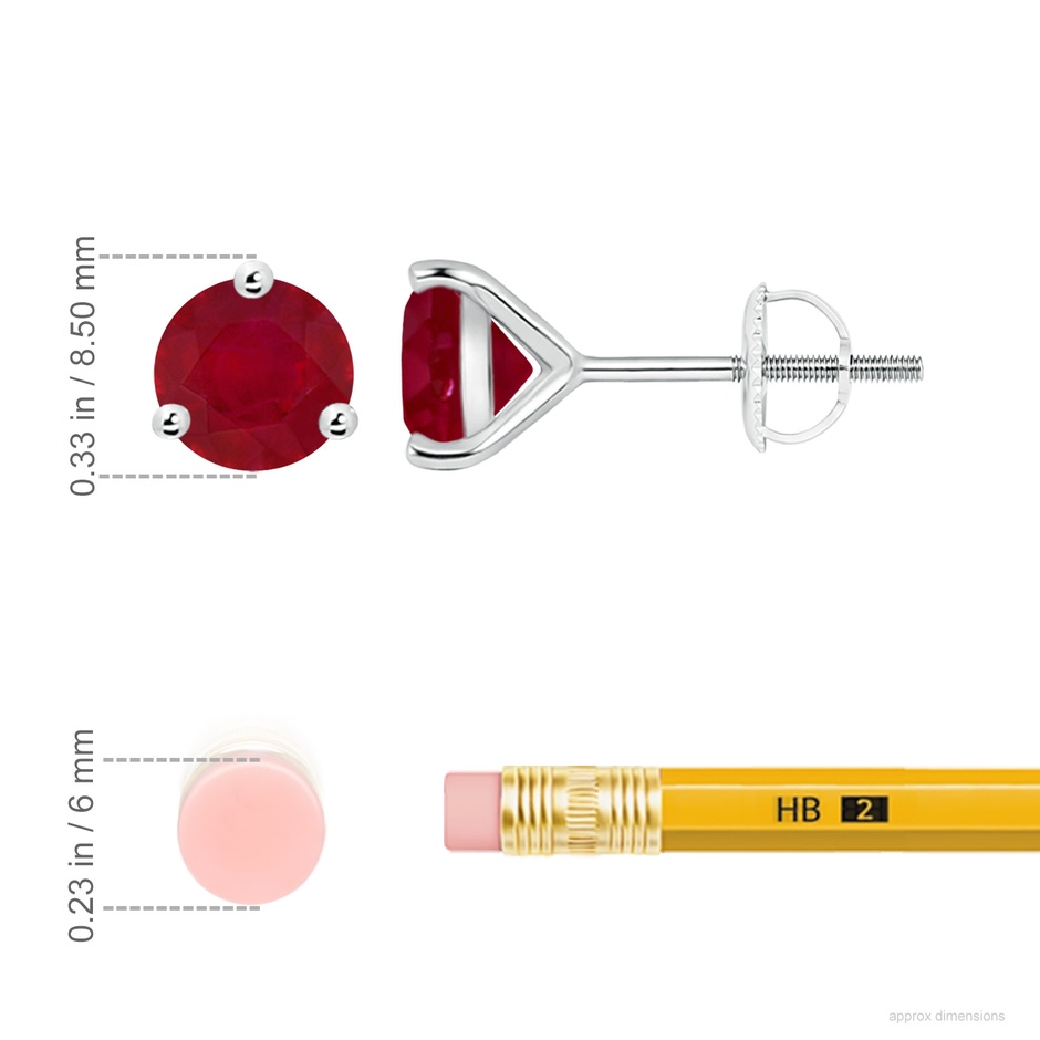 8mm AA Martini-Set Round Ruby Stud Earrings in P950 Platinum ruler