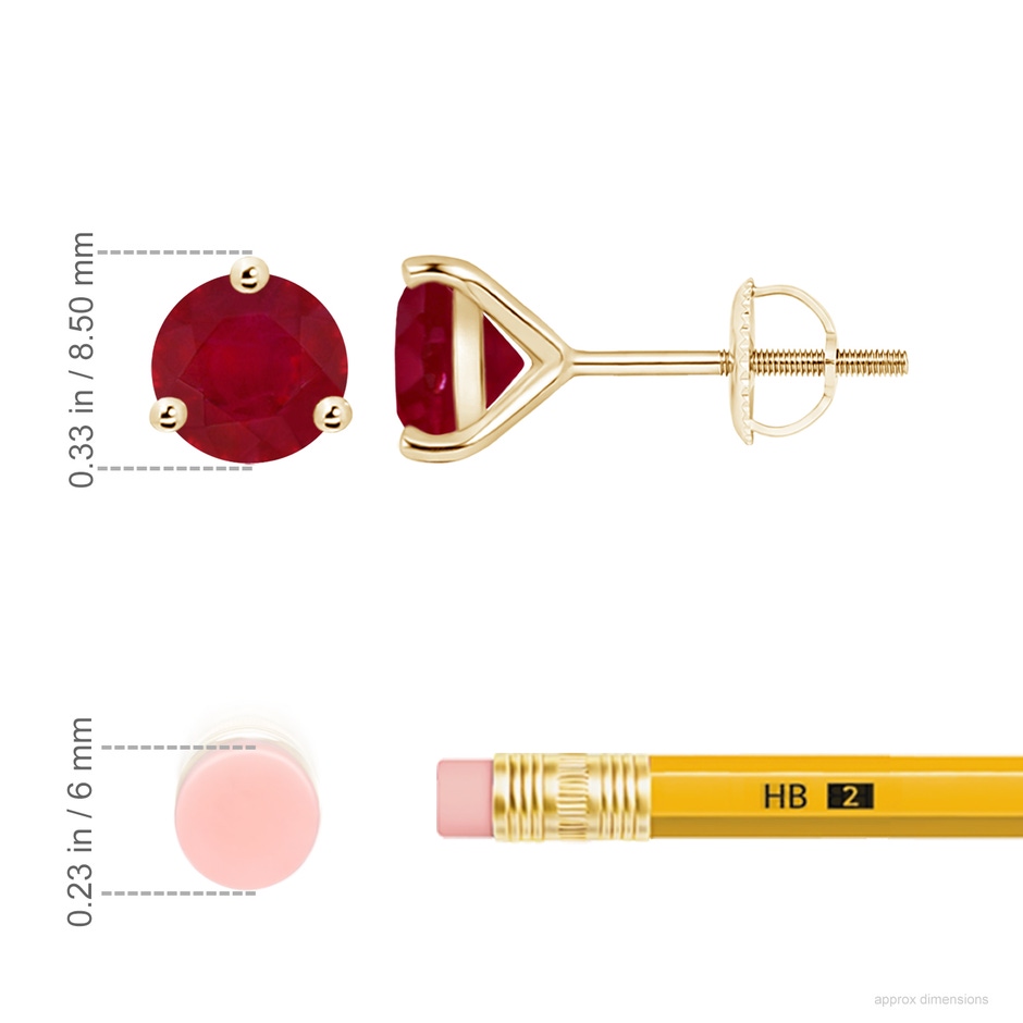 8mm AA Martini-Set Round Ruby Stud Earrings in Yellow Gold ruler