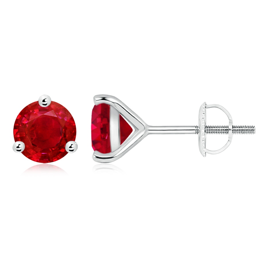 8mm AAA Martini-Set Round Ruby Stud Earrings in P950 Platinum 