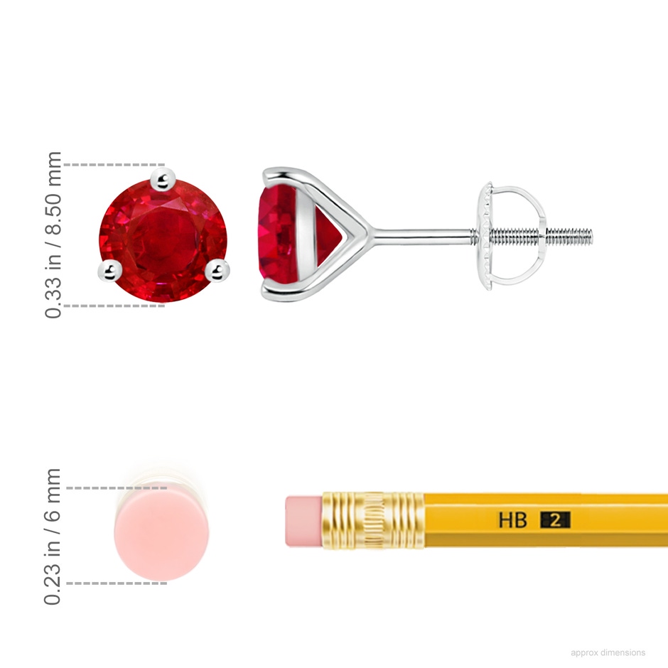 8mm AAA Martini-Set Round Ruby Stud Earrings in P950 Platinum ruler