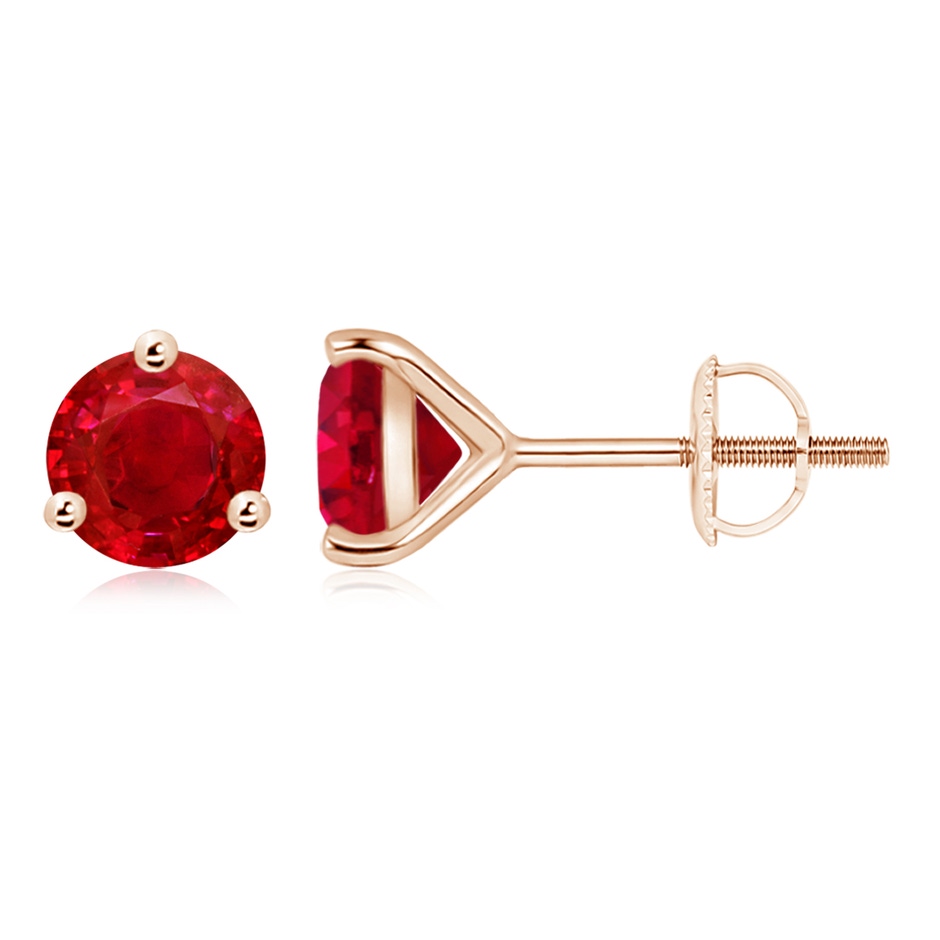 8mm AAA Martini-Set Round Ruby Stud Earrings in Rose Gold 