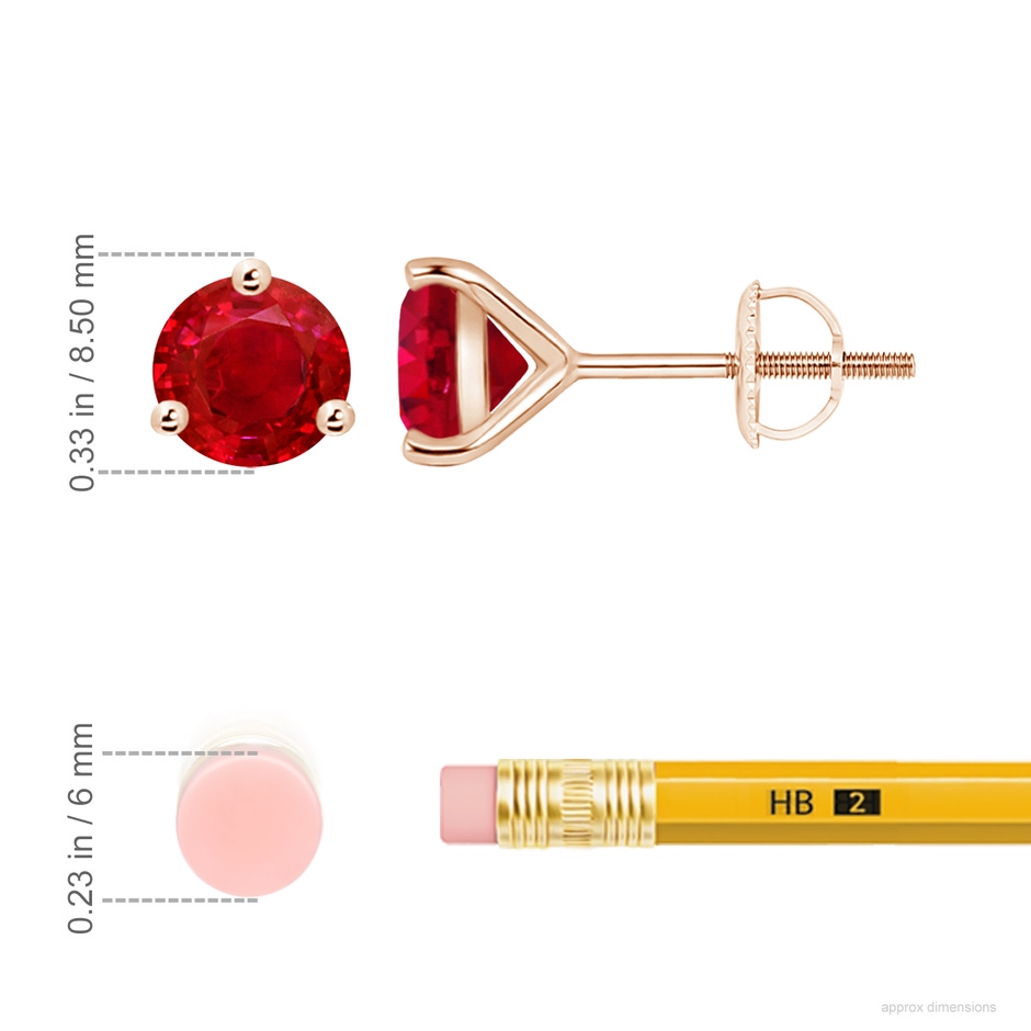 8mm AAA Martini-Set Round Ruby Stud Earrings in Rose Gold ruler