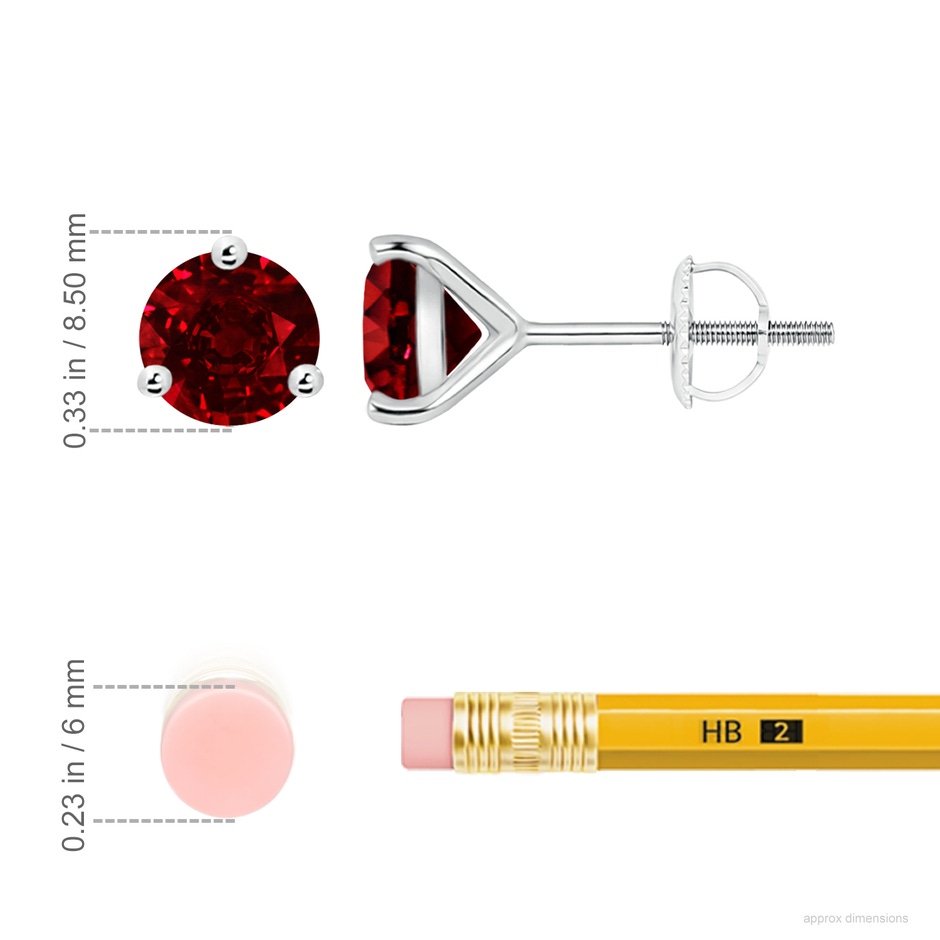 8mm AAAA Martini-Set Round Ruby Stud Earrings in P950 Platinum ruler