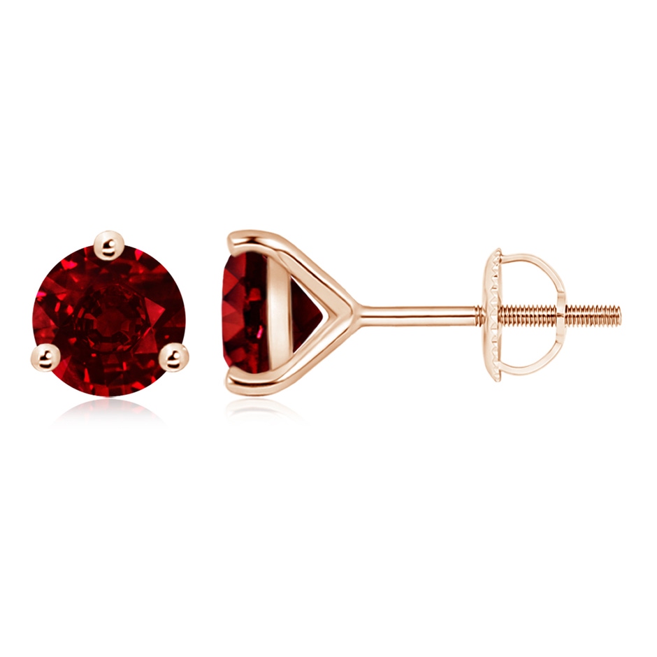 8mm AAAA Martini-Set Round Ruby Stud Earrings in Rose Gold 