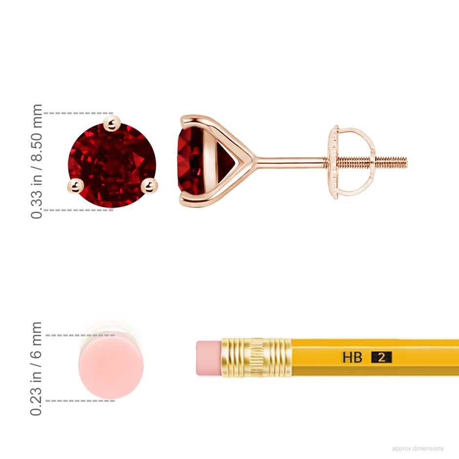 8mm AAAA Martini-Set Round Ruby Stud Earrings in Rose Gold ruler