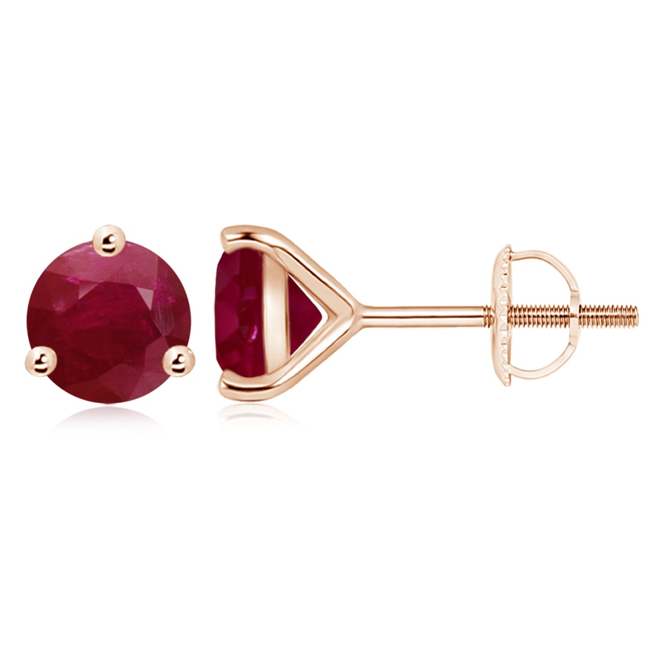 9mm A Martini-Set Round Ruby Stud Earrings in 18K Rose Gold 
