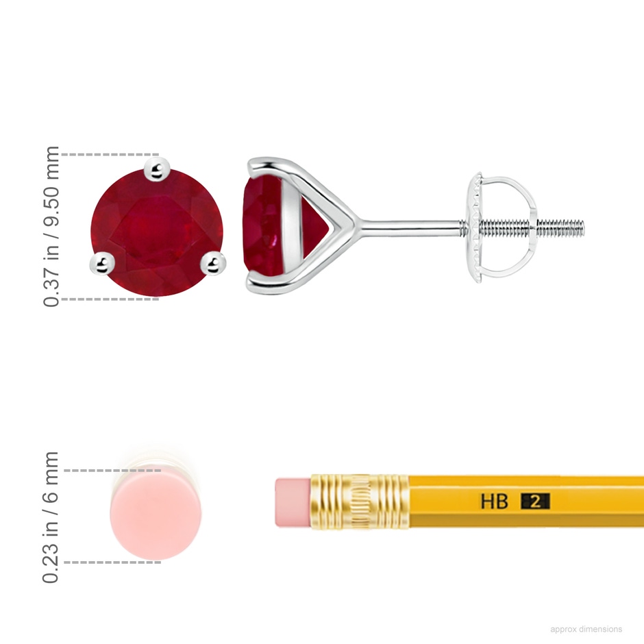 9mm AA Martini-Set Round Ruby Stud Earrings in P950 Platinum ruler