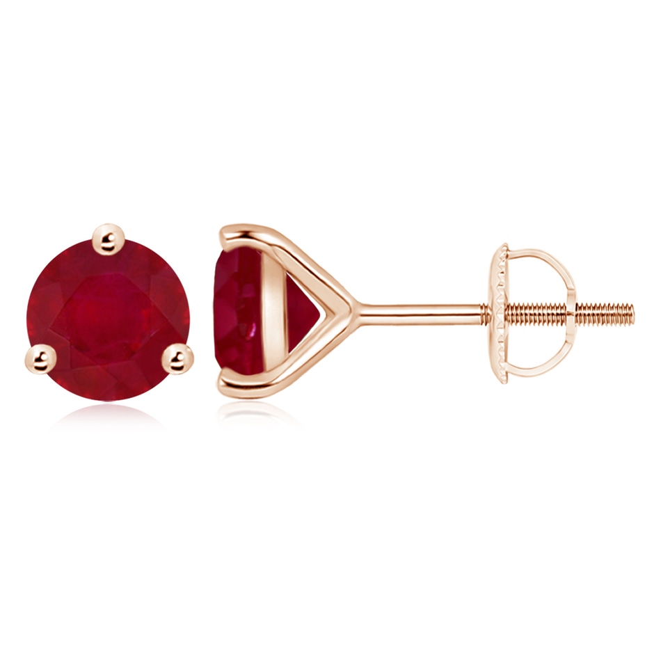 9mm AA Martini-Set Round Ruby Stud Earrings in Rose Gold 