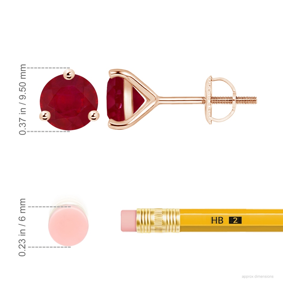 9mm AA Martini-Set Round Ruby Stud Earrings in Rose Gold ruler