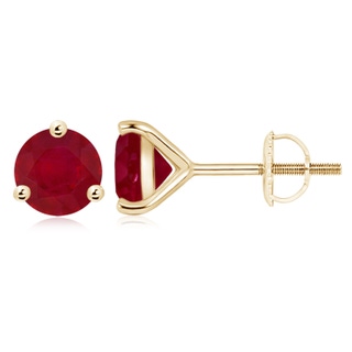 9mm AA Martini-Set Round Ruby Stud Earrings in Yellow Gold