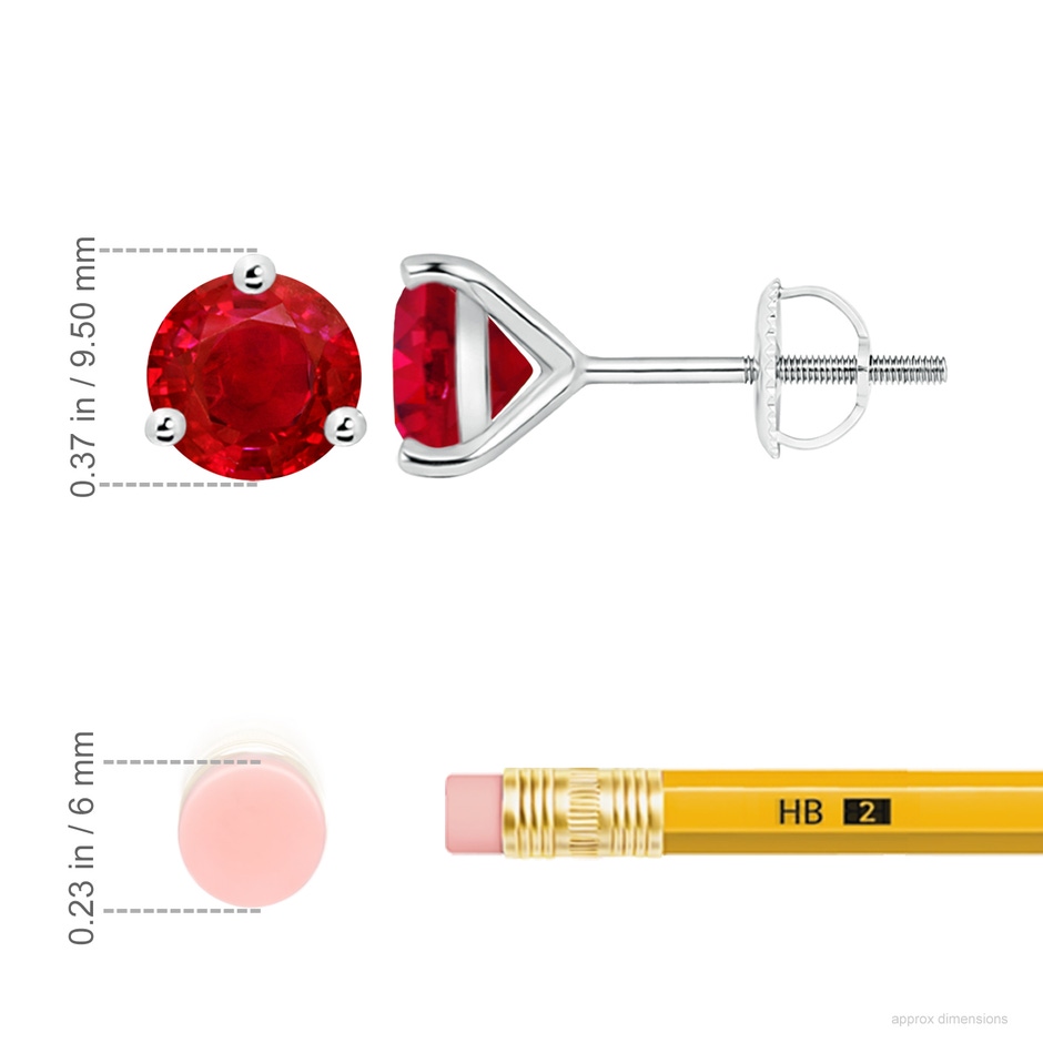 9mm AAA Martini-Set Round Ruby Stud Earrings in P950 Platinum ruler
