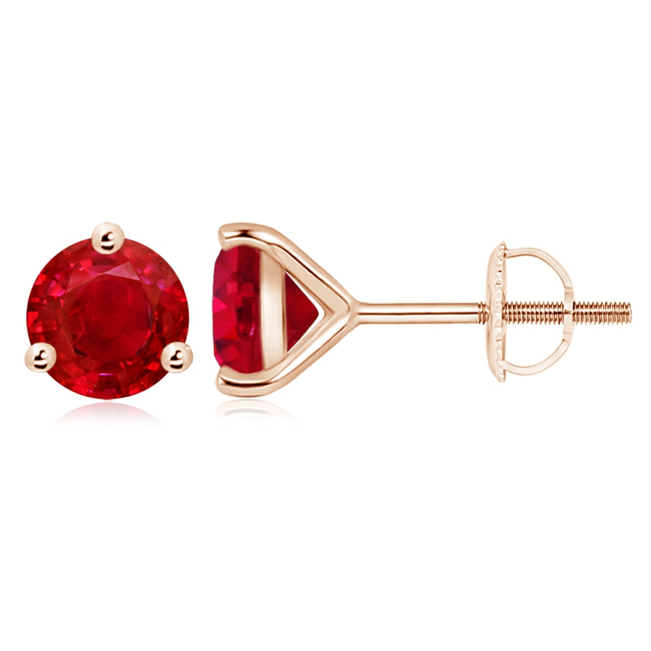 9mm AAA Martini-Set Round Ruby Stud Earrings in Rose Gold 