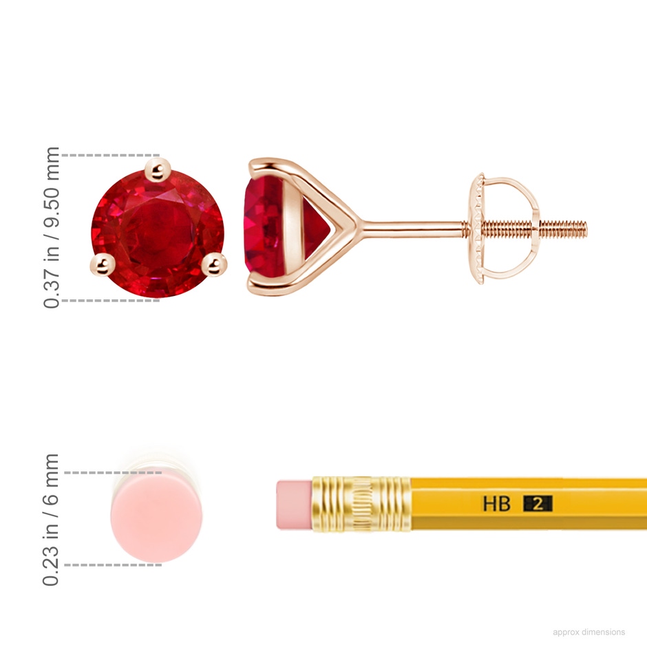 9mm AAA Martini-Set Round Ruby Stud Earrings in Rose Gold ruler