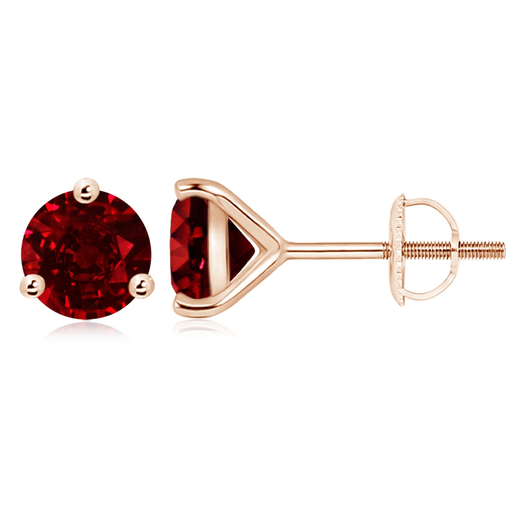 9mm AAAA Martini-Set Round Ruby Stud Earrings in Rose Gold