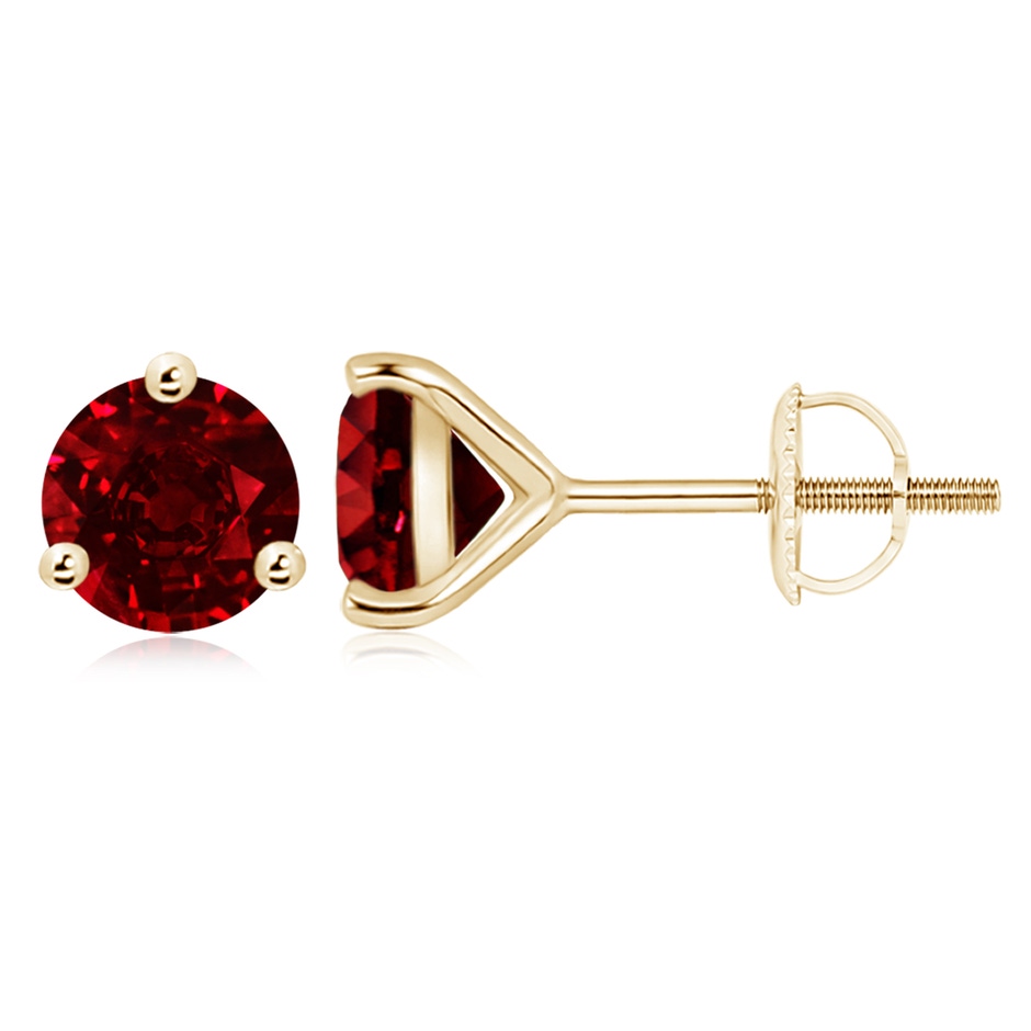 9mm AAAA Martini-Set Round Ruby Stud Earrings in Yellow Gold 