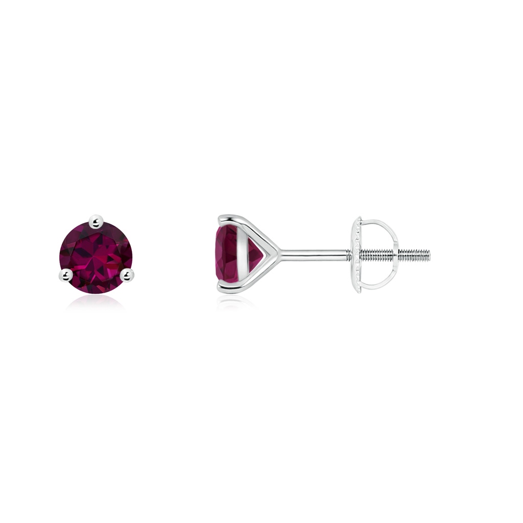 4mm AAAA Martini-Set Round Rhodolite Stud Earrings in P950 Platinum