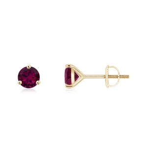 4mm AAAA Martini-Set Round Rhodolite Stud Earrings in Yellow Gold