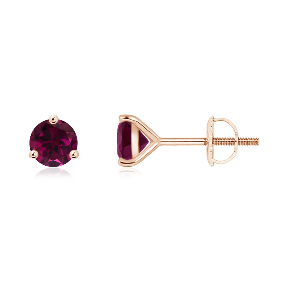 5mm AAA Martini-Set Round Rhodolite Stud Earrings in Rose Gold 