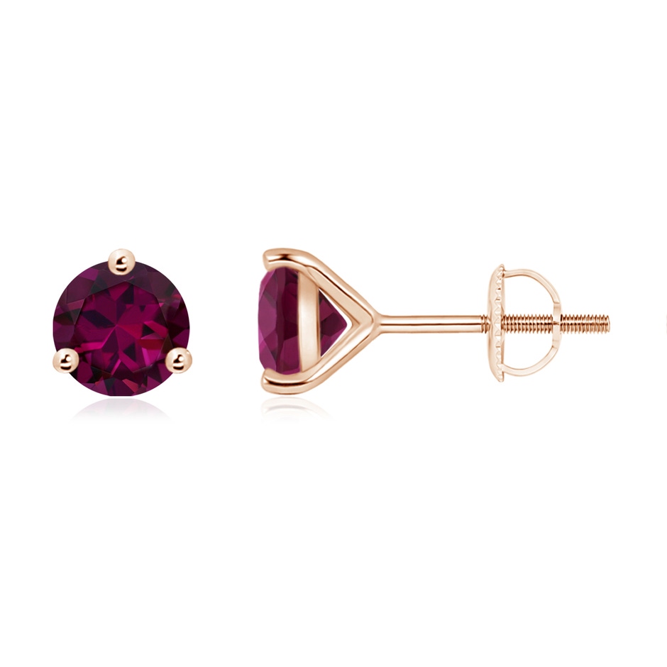 6mm AAAA Martini-Set Round Rhodolite Stud Earrings in Rose Gold 