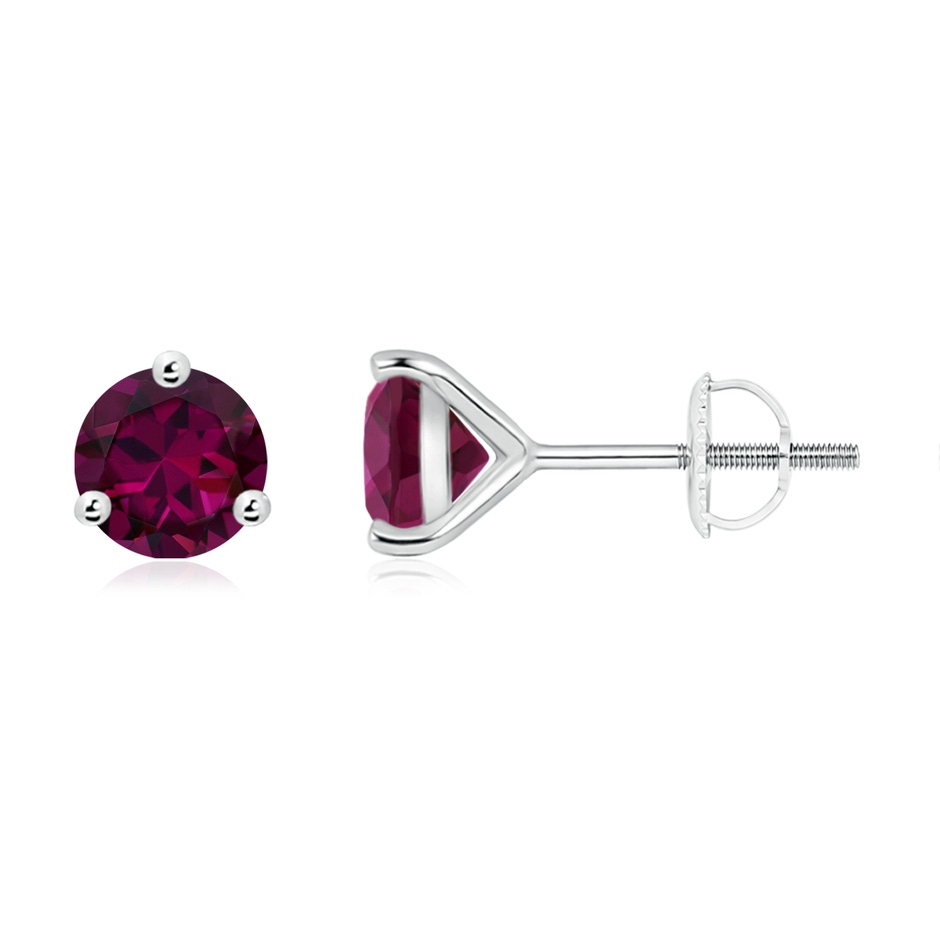 6mm AAAA Martini-Set Round Rhodolite Stud Earrings in White Gold 