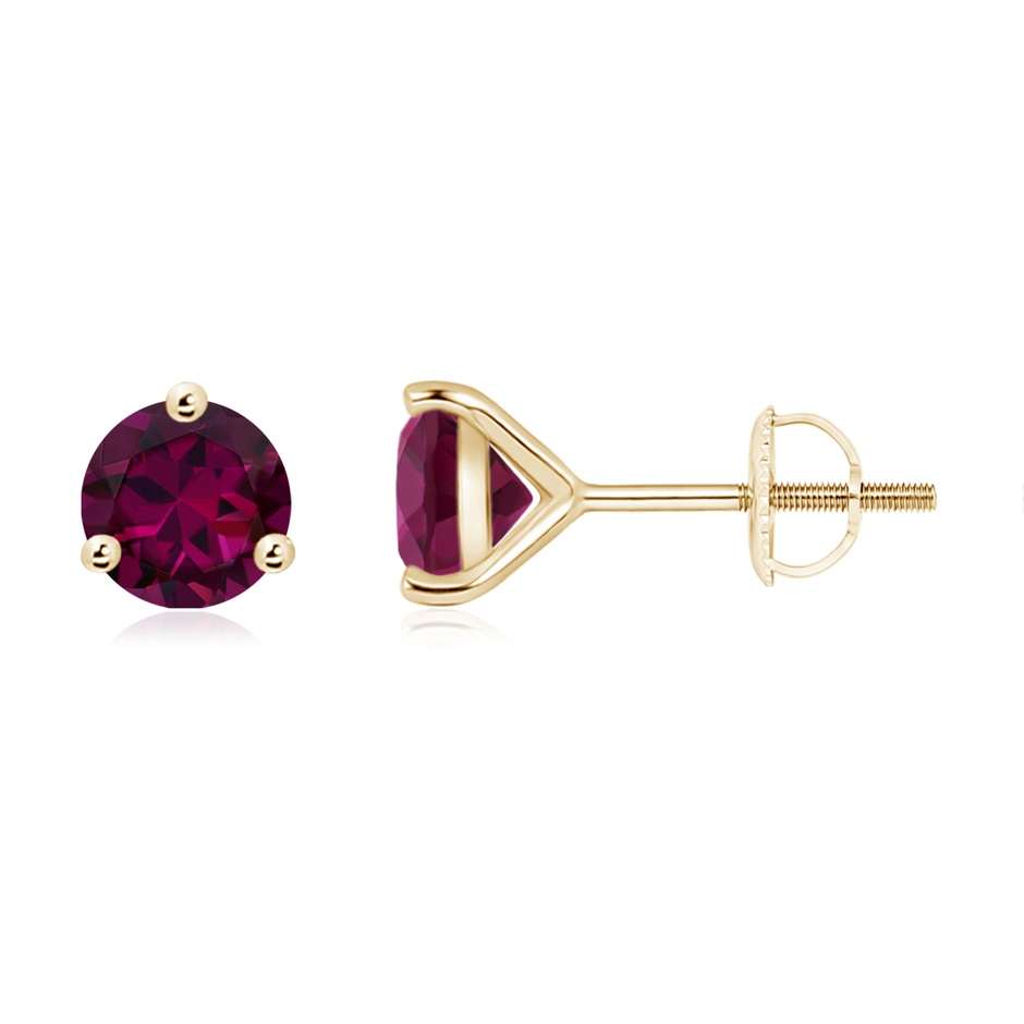 6mm AAAA Martini-Set Round Rhodolite Stud Earrings in Yellow Gold 