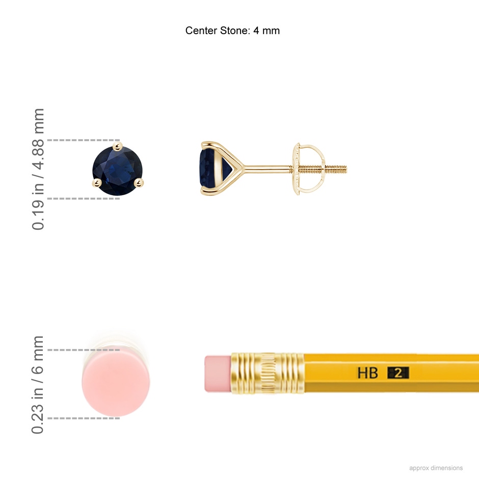 4mm A Martini-Set Round Blue Sapphire Stud Earrings in Yellow Gold ruler
