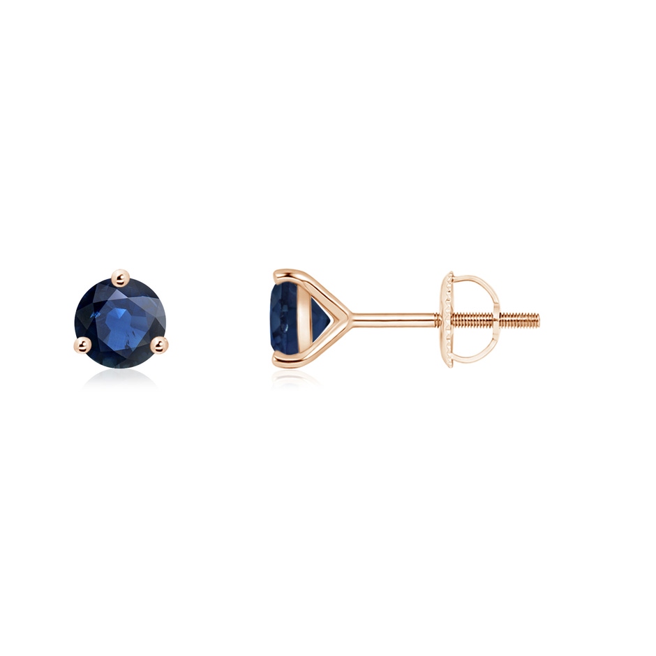 4mm AA Martini-Set Round Blue Sapphire Stud Earrings in Rose Gold 