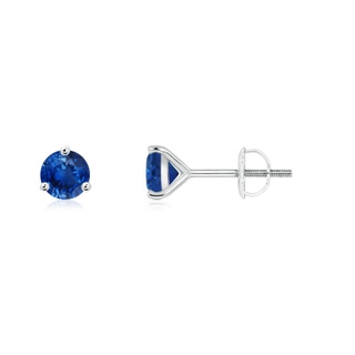 4mm AAA Martini-Set Round Blue Sapphire Stud Earrings in 9K White Gold