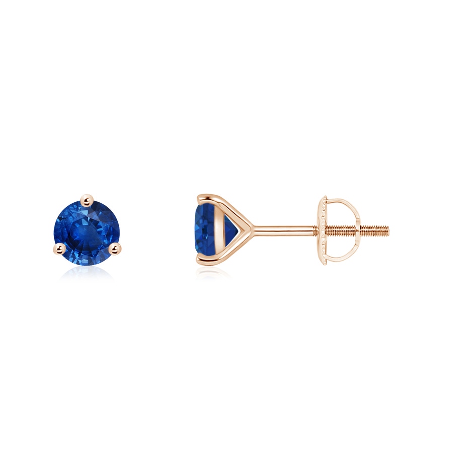 4mm AAA Martini-Set Round Blue Sapphire Stud Earrings in Rose Gold 