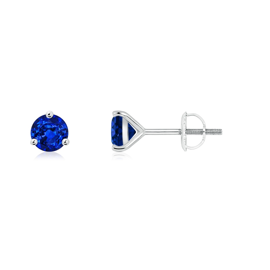 4mm AAAA Martini-Set Round Blue Sapphire Stud Earrings in 18K White Gold 