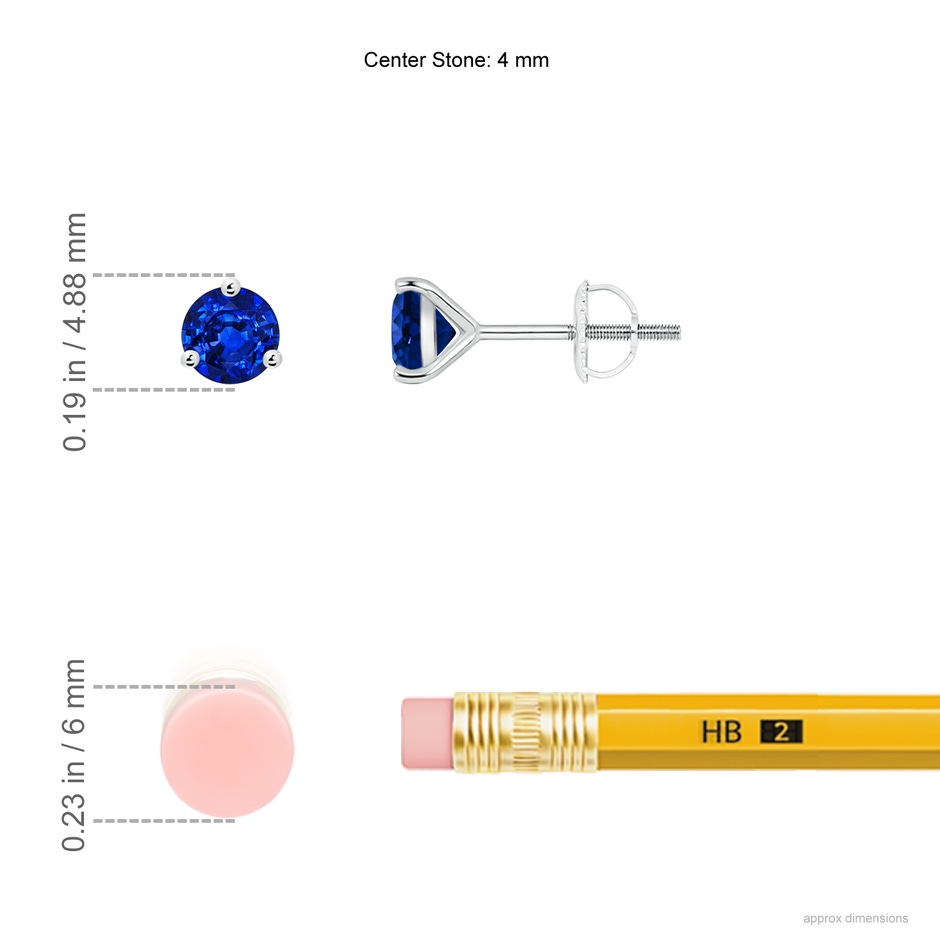 4mm AAAA Martini-Set Round Blue Sapphire Stud Earrings in 18K White Gold ruler