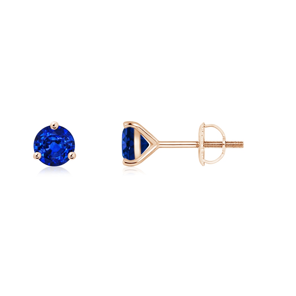 4mm AAAA Martini-Set Round Blue Sapphire Stud Earrings in Rose Gold