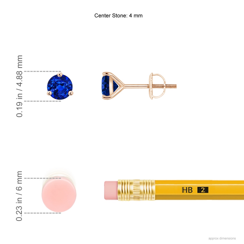 4mm AAAA Martini-Set Round Blue Sapphire Stud Earrings in Rose Gold ruler