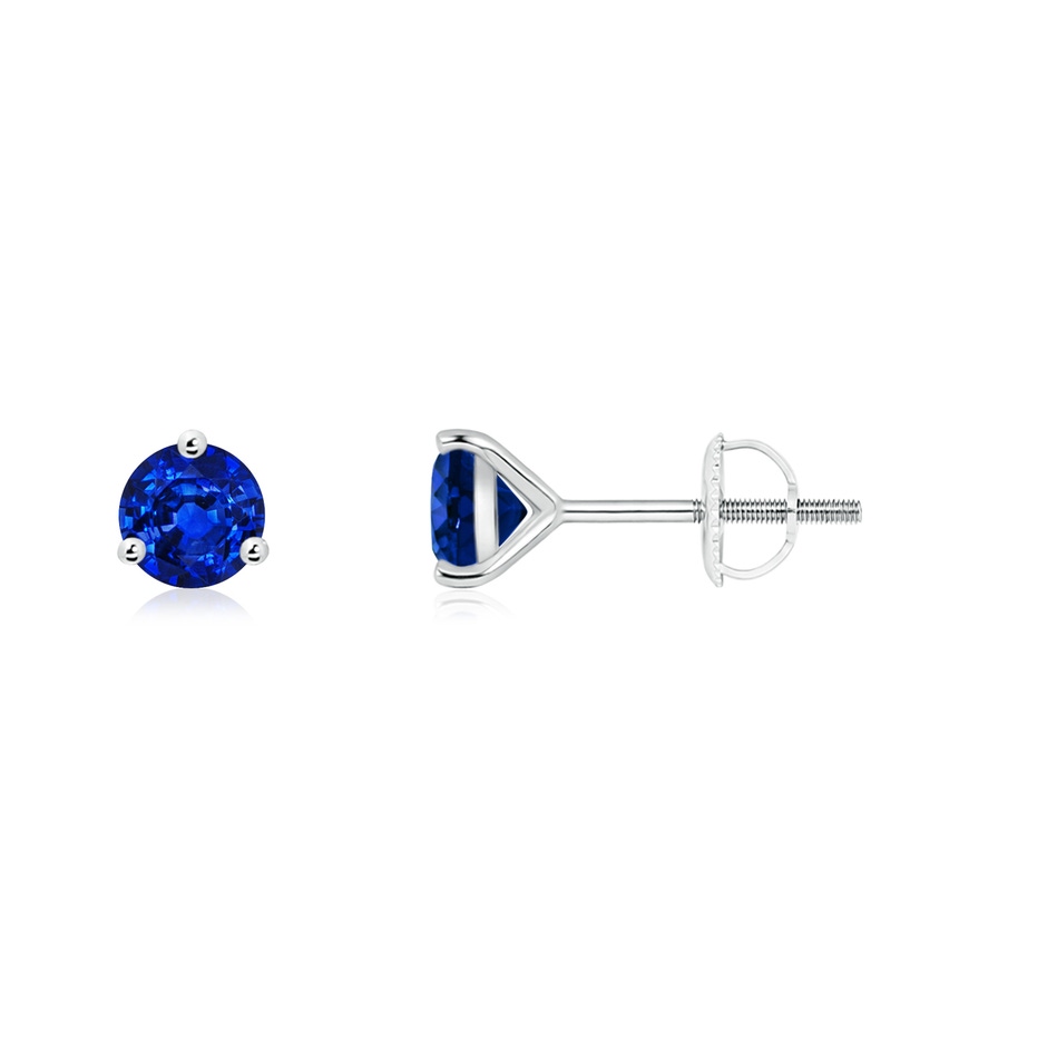 4mm AAAA Martini-Set Round Blue Sapphire Stud Earrings in White Gold 