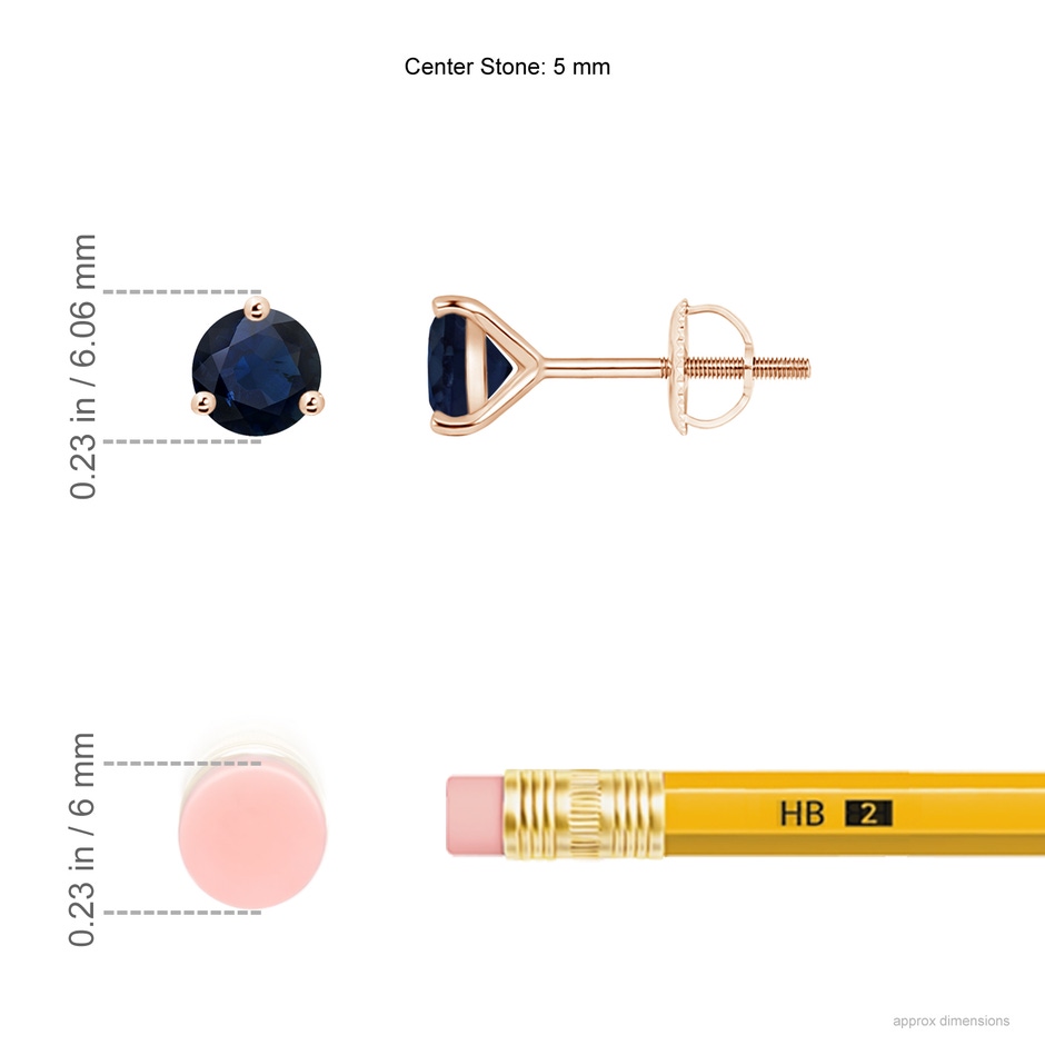 5mm A Martini-Set Round Blue Sapphire Stud Earrings in Rose Gold ruler