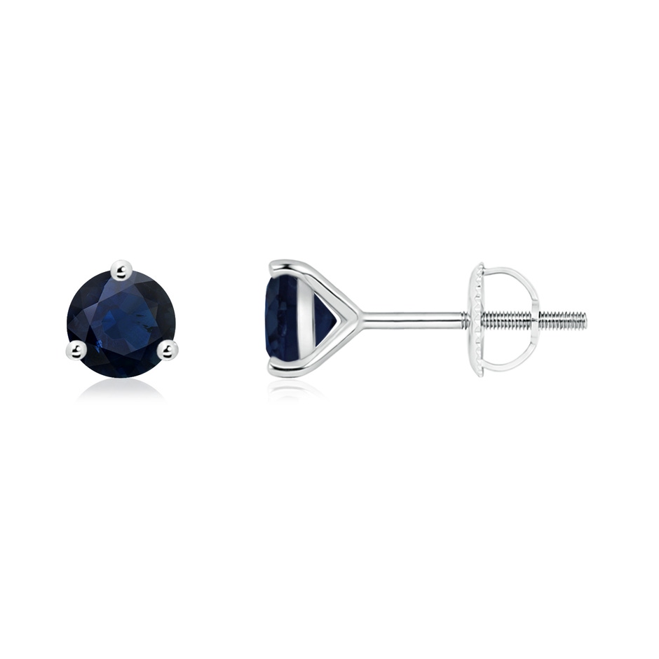 5mm A Martini-Set Round Blue Sapphire Stud Earrings in White Gold 