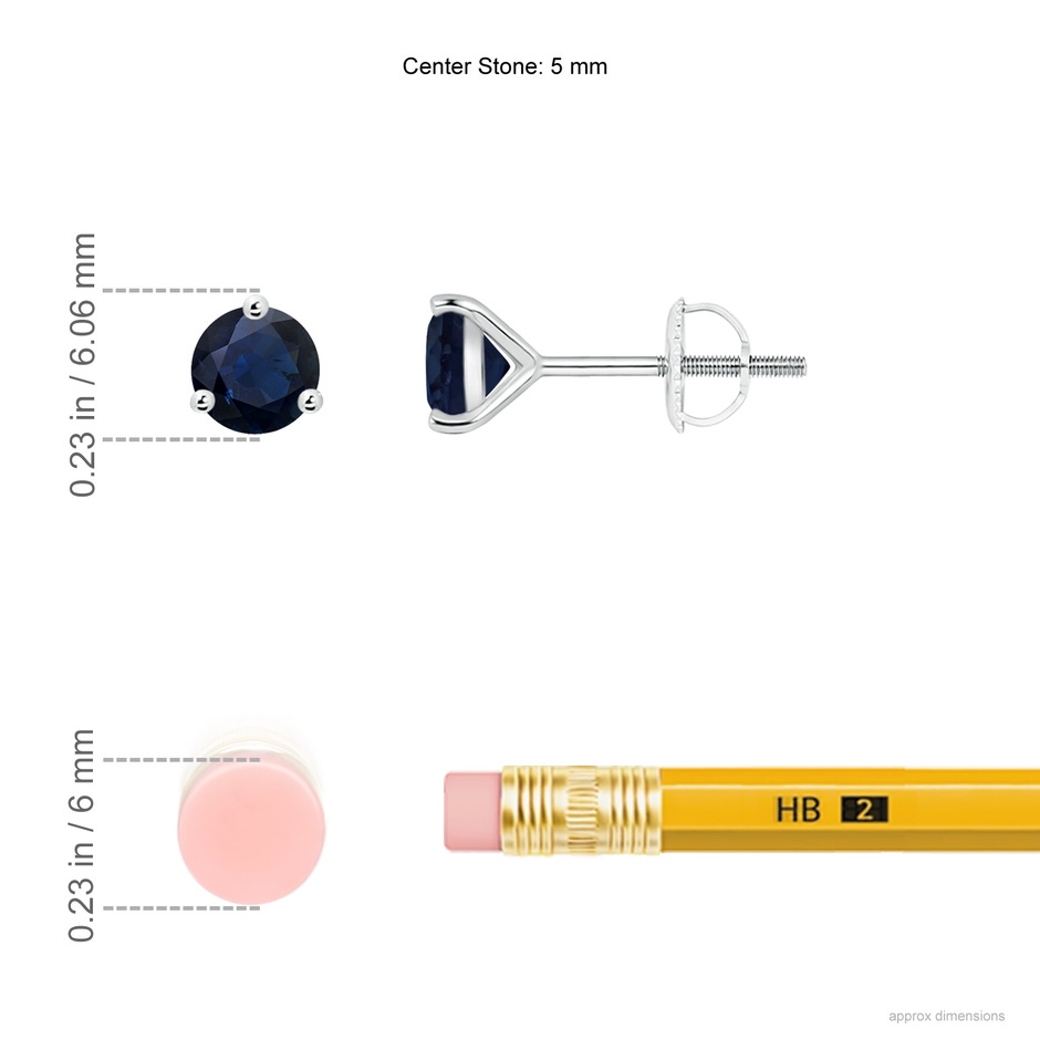 5mm A Martini-Set Round Blue Sapphire Stud Earrings in White Gold ruler