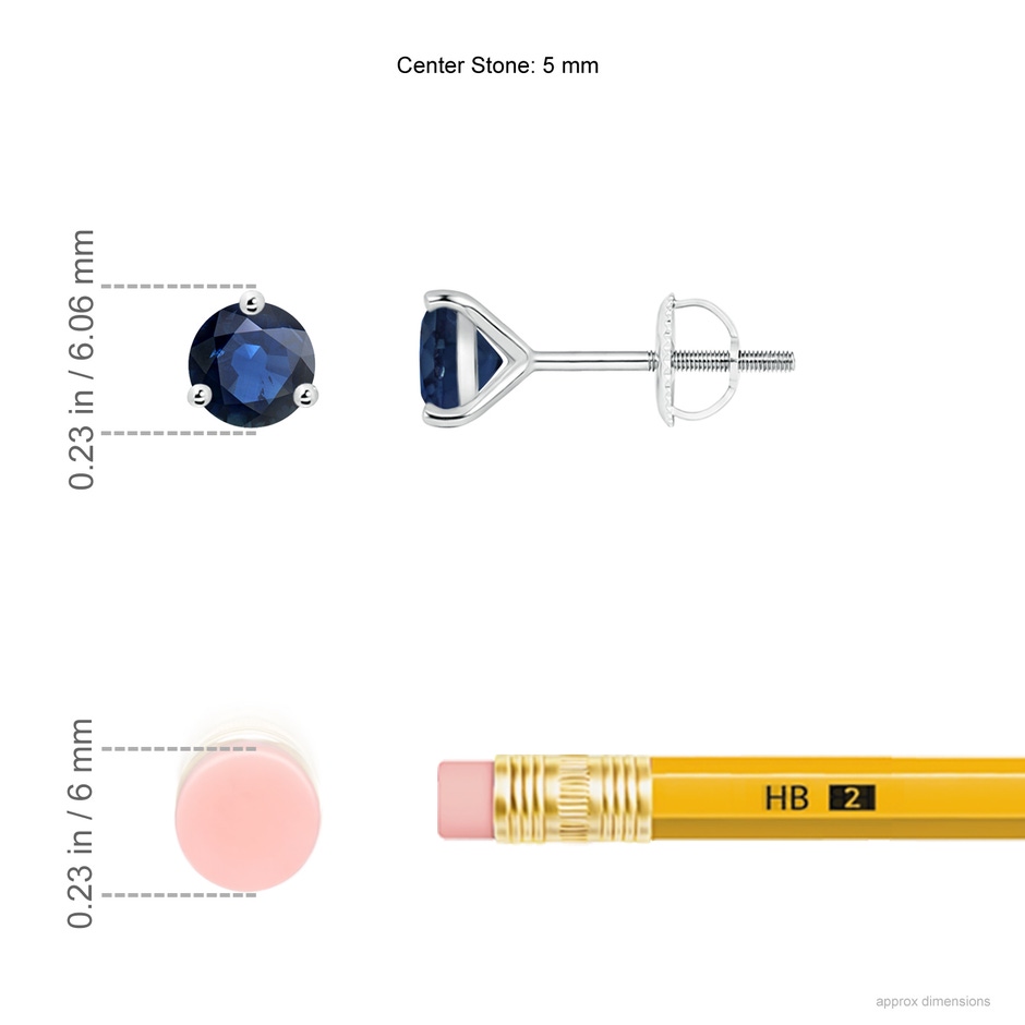 5mm AA Martini-Set Round Blue Sapphire Stud Earrings in P950 Platinum ruler