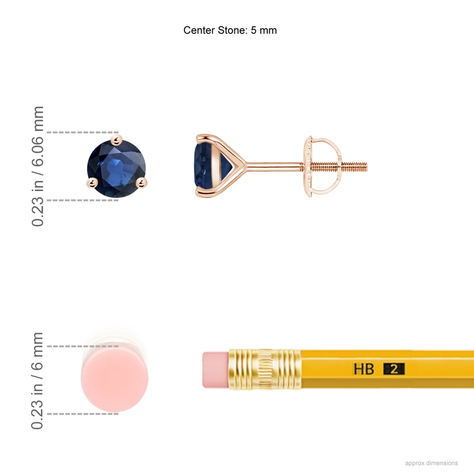 5mm AA Martini-Set Round Blue Sapphire Stud Earrings in Rose Gold ruler