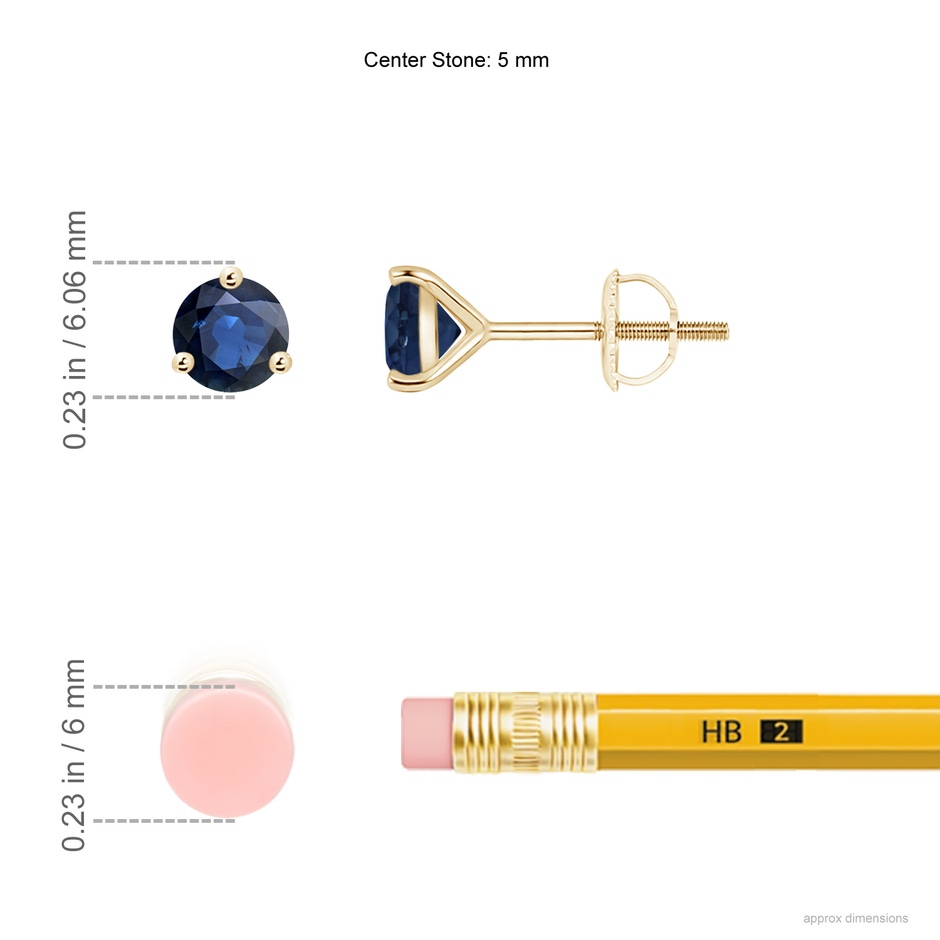 5mm AA Martini-Set Round Blue Sapphire Stud Earrings in Yellow Gold ruler